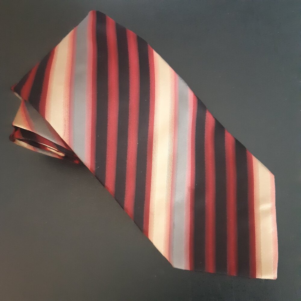 Hugo Boss Diagonal Striped Silk Tie, Black, Deep Red, Taupe & Gray